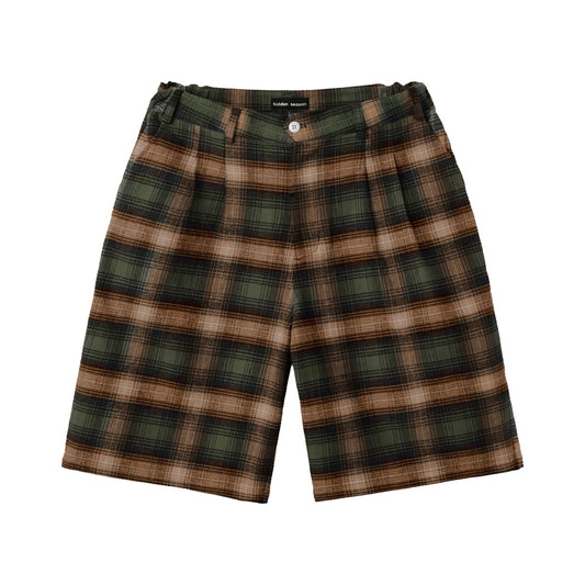 Green Plaid Pleated Shorts